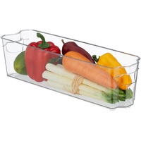 Relaxdays Kühlschrank Organizer, Aufbewahrung von Lebensmitteln, HxBxT: 10x38x10,5 cm, Küchenbox mit Griff, transparent
