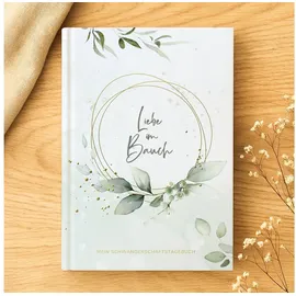 meinbaby123® Tagebuch Schwangerschaft, Geschenke für Schwangere, Schwangerschafts Journal, Schwangerschaftsbuch "Liebe im Bauch" vergoldet grün
