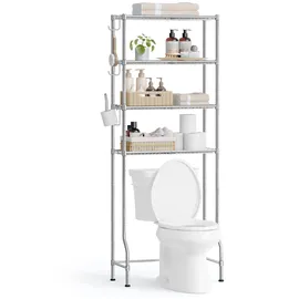Songmics 4-stöckiges Toilettenregal, mit Haken, Taubengrau