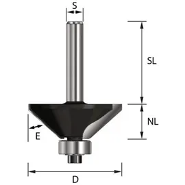 Ent Fasefräser HW, Schaft (S) 8 mm, Ø, Arbeitslänge 15,9 mm, E 45°, SL 32 mm, mit Kugellager