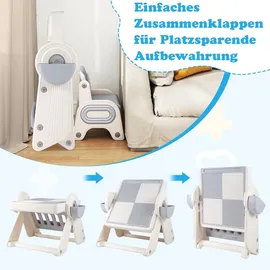 Fantask Kindersitzgruppe 6-in-1 mit Tisch und Stühlen 3-stufig höhenverstellbar grau/beige