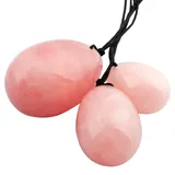 mookaitedecor Rosenquarz Yoni Eier Kegel Bälle Beckenbodentrainer Übungs-Set mit 3 Größen, Ben Wa Balls Massage Steine für die Übung der Beckenboden und Blase & Erholung die Postpartale Vagina