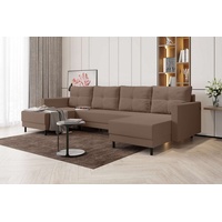 Stylefy Wohnlandschaft Selena, U-Form, Eckcouch, Sofa, Sitzkomfort, mit Bettfunktion, mit Bettkasten, Modern Design braun