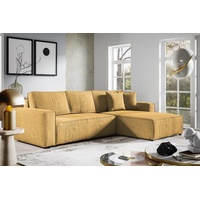 Compleo Ecksofa mit Schlaffunktion, Sofa Eckcouch L-Form BOSTON, Cordstoff, 290x185x70cm gelb