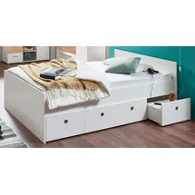 Arthur Berndt Stauraumbett ARTHUR BERNDT "Bente 1, TOP PREIS, viel Stauraum, 2 Breiten (90cm + 120cm)", weiß, B:127cm H:70cm L:204cm, Betten, Stauraumbett, mit Melamin-Oberfläche, 3 Schubkästen auf Rollen, MADE IN GERMANY