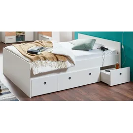 Arthur Berndt Stauraumbett ARTHUR BERNDT "Bente 1, TOP PREIS, viel Stauraum, 2 Breiten (90cm + 120cm)", weiß, B:127cm H:70cm L:204cm, Betten, Stauraumbett, mit Melamin-Oberfläche, 3 Schubkästen auf Rollen, MADE IN GERMANY