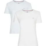 Tommy Jeans Damen T-Shirts Kurzarm Tjw 2Pack Soft Jersey Tee Rundhalsausschnitt, Mehrfarbig (White / Pink), M - M