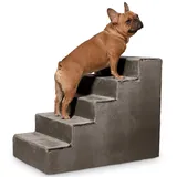 VELORA H&L Hundetreppe 5 Stufen Hellbraun - Stabile Holzkonstruktion mit Veloursbezug, rutschfeste Hundetreppe für Sofa und Bett, Haustiertreppe für Hunde und Katzen, Belastbar bis 80 kg