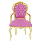 Casa Padrino Barock Samt Esszimmerstuhl Rosa/Gold