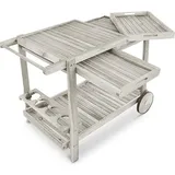 Limal Grilltisch Servierwagen Outdoor - Robuster BBQ Trolley aus Akazienholz mit Flaschenhaltern und Rollen - Witterungsbeständig und Mobil - Ideal für Garten und Terrasse (100 x 80 x 60 cm, Grau)