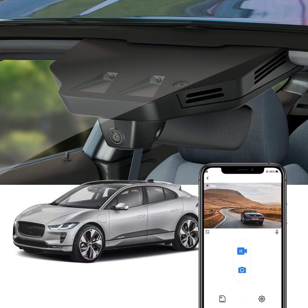 Fitcamx Dashcam 4K Geeignet für Jaguar I-Pace 2019 2020 2021 2022 2023 (X590), OEM Autokamera 2160P UHD Video, Loop-Aufnahme, WiFi & APP, G-Sensor, WDR Dash Camera Auto, Plug & Play, 64GB Karte
