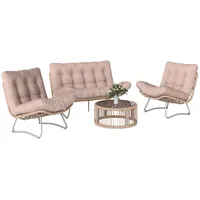 Gartenmöbel Set 4-teilig Polyrattan Lounge-Set mit Zweisitzer 2 Sessel Glastisch Breitem & Tiefem Sitz Dicke Kissen