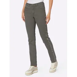 Bequeme Jeans HEINE, Damen, Gr. 42, Normalgrößen, grün (khaki), 98% Baumwolle, 2% Elasthan, unifarben, lang, Jeans