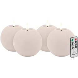 Candela LED Kerzen 4er Set H:8xØ10cm pink rustic Echtwachs mit Fernbedienung Timer Funktion & mehrstufig dimmbar flammenlos Echtwachskerzen Kugelkerze
