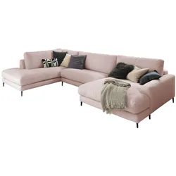 KAWOLA Sofa CARA Wohnlandschaft U-Form Cord rosa Longchair rechts