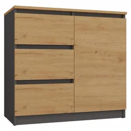 Top e shop Topeshop 1D3S ANT/ART BA KPL, Anthrazit, Eiche, 3 Schublade(n), Partikelbord, Modern - Grau/Braun