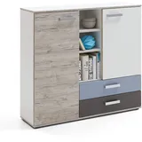 FMD Highboard 117 x 104 x 33 cm Sandeiche / Mehrfarbig / Weiß