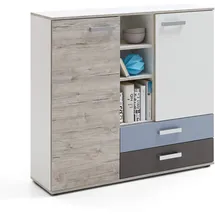 FMD Highboard 117 x 104 x 33 cm Sandeiche / Mehrfarbig / Weiß
