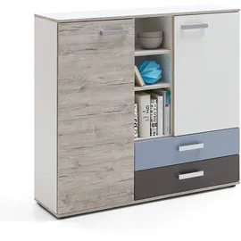 FMD Highboard 117 x 104 x 33 cm Sandeiche / Mehrfarbig / Weiß