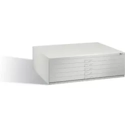 C+P Flachablageschrank für Formate bis DIN A0, 5 Schubladen, H420xB1350xT960mm Front Lichtgrau Korpus Lichtgrau