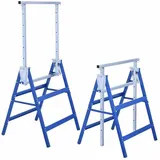 Set 2 teleskopische Arbeitsbocke, klappbar und höhenverstellbar, aus Stahl 68 x 56 x 130 cm, max. 200 kg (L68 x T56 x H130 cm, Blau)