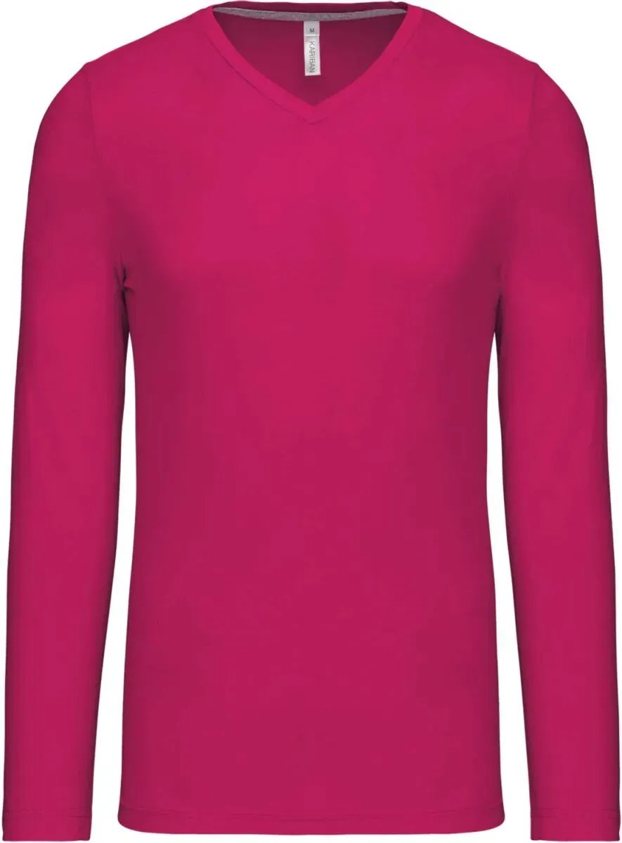 Kariban Herren V-Ausschnitt T-Shirt langarm K358 fuchsia XXL