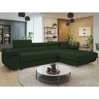 MIRJAN24 Ecksofa Torezio Mini Cord, mit Bettkasten und Schlaffunktion, Einstellbare Kopfstützen, 280x170x70-90 cm grün