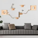 Kletterwand Katzen, Katzen Wandelemente, Massivholz Katzenwandmöbel Set, Katzentreppe Wand für Katze Catwalk, inkl. Katzenhaus, Katzentreppe, Katzenkratzbaum, Katzensprungbrett (Satz B)