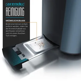 Arendo 4-Scheiben-Toaster mit Restzeitanzeige, Langschlitz-Toaster, Auftaufunktion, 6 Stufen, Blau