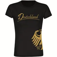 multifanshop Damen T-Shirt - Deutschland - Adler seitlich Gold - Druck gold metallic - Frauen