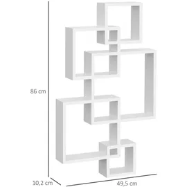 Homcom Wandregal Schweberegal Wandboard mit 5 ineinandergreifenden Würfel, 9 Fächer, Wanddeko für Wohnzimmer Schlafzimmer Tannenholz Weiß 49,5 x 10,2 x 86 cm