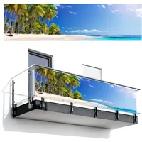 MuchoWow© Balkon Sichtschutz Einseitig 80x300 cm Groß Terrassen Gartenzaun Balkonfächer ohne Bohren Wetterfest für Zaun Terrasse Balkonbespannung Seitenschutz Strand - Meer - Palme - Sommer