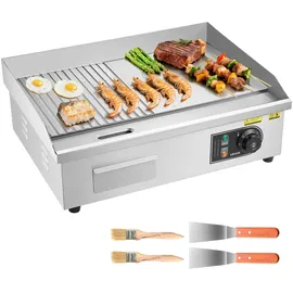 Vevor Gewerbliche Elektrische Grillplatte 3200 W, Tischgrillplatte 535x300 mm Grillfläche, Elektrogrill, halb Gerillt, halb Glatt, mit 2 Spateln & 2 Bürsten & Fußpolstern, für Steaks Pfannkuchen