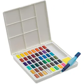 Faber-Castell 169748 - Aquarellfarben in Näpfchen, mit Mischpalette und Wassertankpinsel, 48er Etui