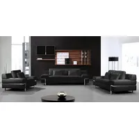 Salottini Polstergarnitur Luxus Sofagarnitur Bormio Leder Polstergarnitur 3/2/1 schwarz, (3-tlg), Federkern schwarz