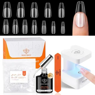 modelones Nageltips and Glue Gel Kit, Full Cover Nail Tips Set, 9 in One Nagelkleber & Mini Uv Lampe für Nägel, Upgrade 216 Pcs 12 Größen Nagel Tips Set für Nagelverlängerung DIY Salon Home Geschenke