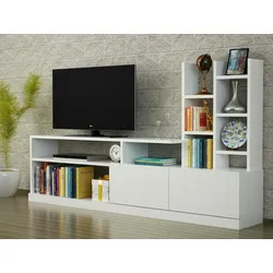 Dmora Fernsehschrank Dbrignol, Ständer für Wohnzimmerfernseher, Niedriges Wohnzimmer-Sideboard, TV-Ständerbasis, 164x25h91 cm, Weiß