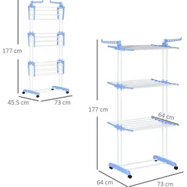 Homcom Wäschetrockner Turmwäscheständer mit Rollen mit 4 Ebenen Standtrockner Ausziehbares Wäscheturm für Innen und Außen Stahl Blau 73 x 45,5 x 177cm