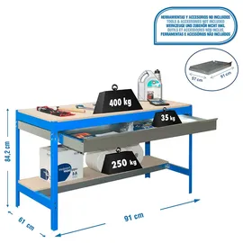 Simon Rack Arbeitstisch Holz/Metall 84,2x91x61 cm blau 1 Schublade