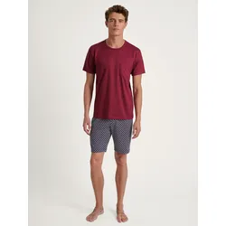 Pyjama CALIDA "Relax Imprint", Herren, Gr. M (50), rot (mars rot), Obermaterial: 100% Baumwolle, unifarben, gemustert, casual, bequem kurz, Rundhals, Kurzarm, Homewear-Sets, mit elastischem Hosenbund