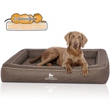 Knuffelwuff Orthopädisches Hundebett aus Laser gestepptem Kunstleder Montego XL 105 x 80cm Braungrau