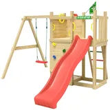 Jungle Gym Spielturm JUNGLE GYM "Deck", rot, Spieltürme, KinderB:296cm H:232cm T:342cm, Holz, Spielanlage mit Schaukel und Rutsche mit Wasseranschluss, B:296cm H:232cm T:342cm