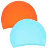 BESTonZON 2 Stück Silikon Badekappen für Erwachsene Flexible Schwimmhaube für Frauen mit Langem Haar Orange und Blau rutschfest Langlebig und für Schwimmen und Wassersport
