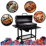 DRULINE Smoker Holzkohlegrill Grillwagen Standgrill XXL 103x110x59cm Gartengrill schwarz