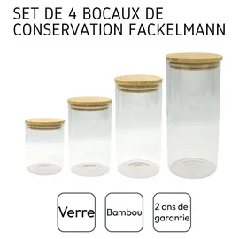 Fackelmann 4er-Set Glasaufbewahrungsbehälter – FACKELMANN – Natur – Bambusdeckel - Braun/Transparent