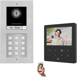 1-Familienhaus Zahlencode IP Video Türsprechanlage in Silber für Unterputz oder Aufputz Montage
