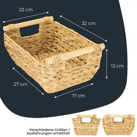 HMF Aufbewahrungskorb Badezimmer geflochten aus Wasserhyazinthe mit Holzgriffen 32 x 22 x 12 cm beige