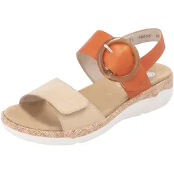 Keilsandalette REMONTE, Damen, Gr. 43, orange (orange, hellbeige), Leder, Lederimitat, klassisch, Schuhe, Sommerschuh, Riemchensandale, praktische Klettverschlüsse