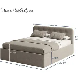 home collective Polsterbett 160x200 cm Doppelbett Bett mit verstellbarem Lattenrost & Bettkasten, gepolstertes Kopfteil, Germany | Beige - Beige