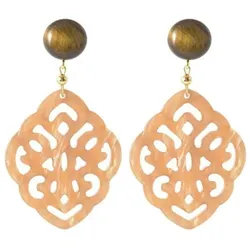Gemshine Ohrringe 'Tigerauge Cabochons und Schildpatt Harz Tropfen'   Hellbraun Damen 